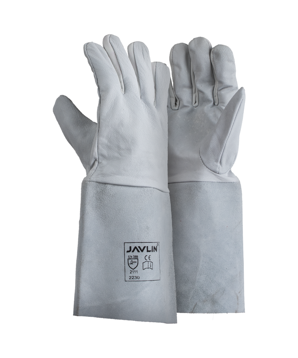 Javlin Premium White Goatskin Tig Welding Gloves - 15cm Cuff