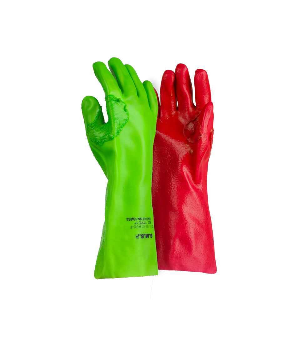 Javlin Red Left & Green Right PVC Reinforced Miner's Gloves - 35cm