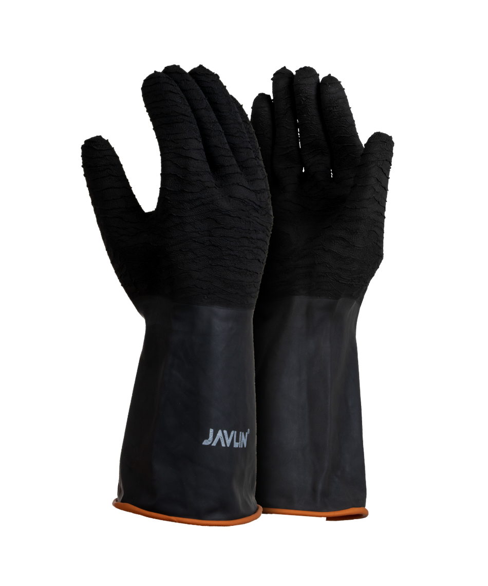 Javlin Elbow Length Industrial Rough Palm Rubber Gloves