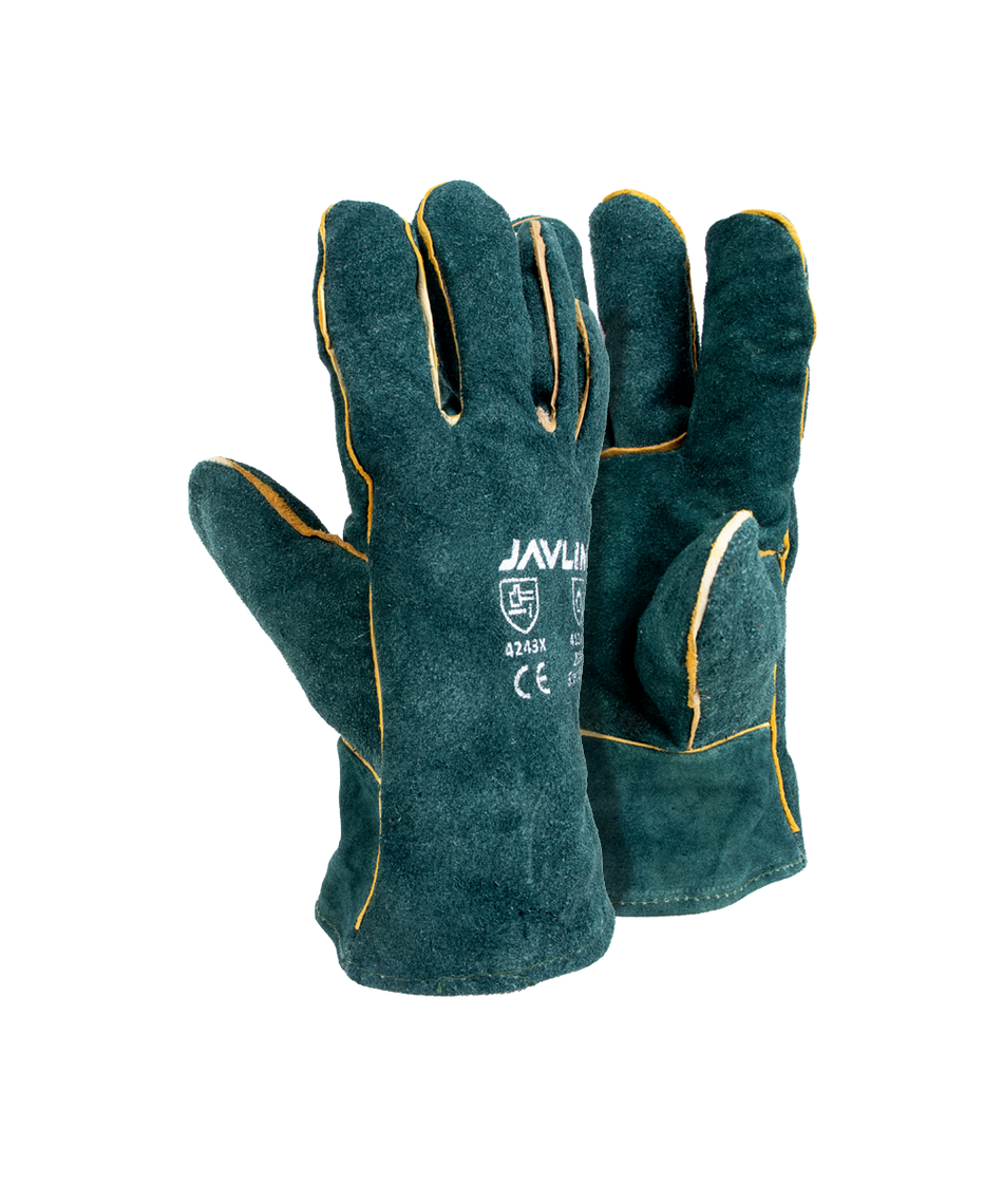 Javlin Green Leather Fully Welted Lined Gloves - 6cm Cuff