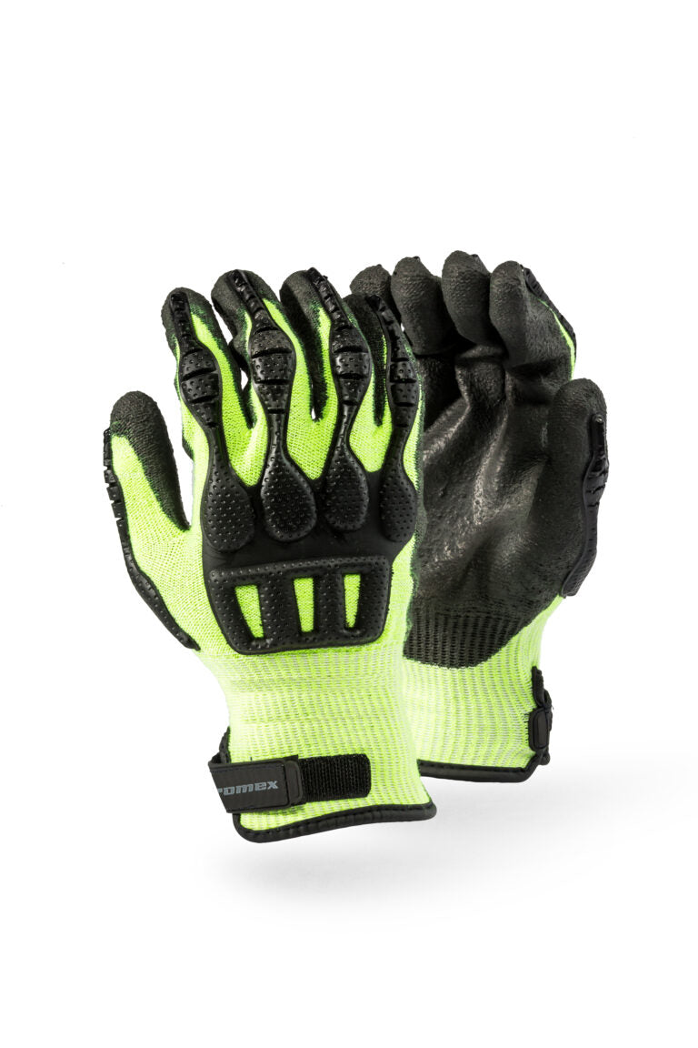 DROMEX CUT5 SEAMLESS HIVIZ LINER, KNITWRIST WITH PU COATING AND NEOPRENE IMPACT GUARD