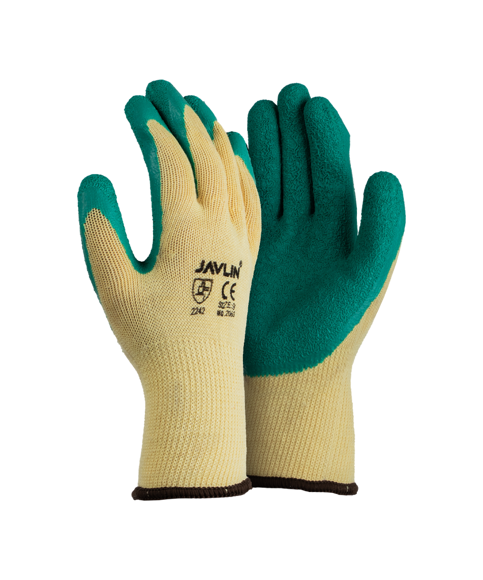 Javlin Green Crinkle Latex Coated Grippa Gloves