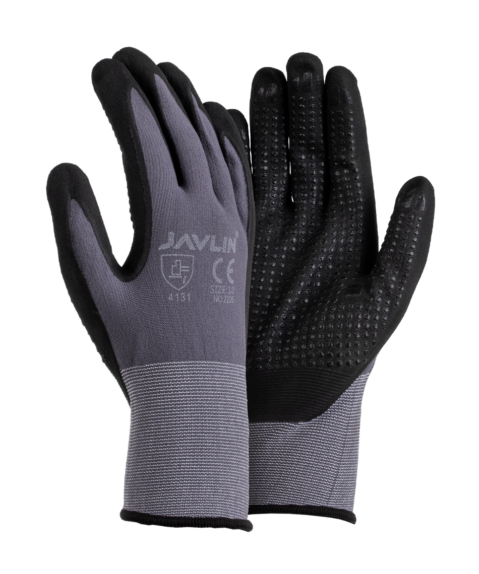 Javlin Microfoam PU Nitrile Coated Dotted Palm Flexi Gloves