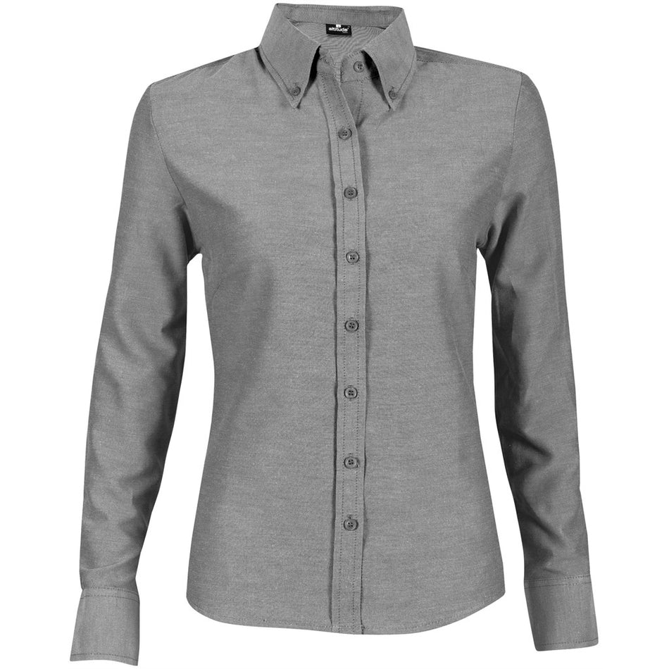 Ladies Long Sleeve Oxford Shirt - Charcoal-0