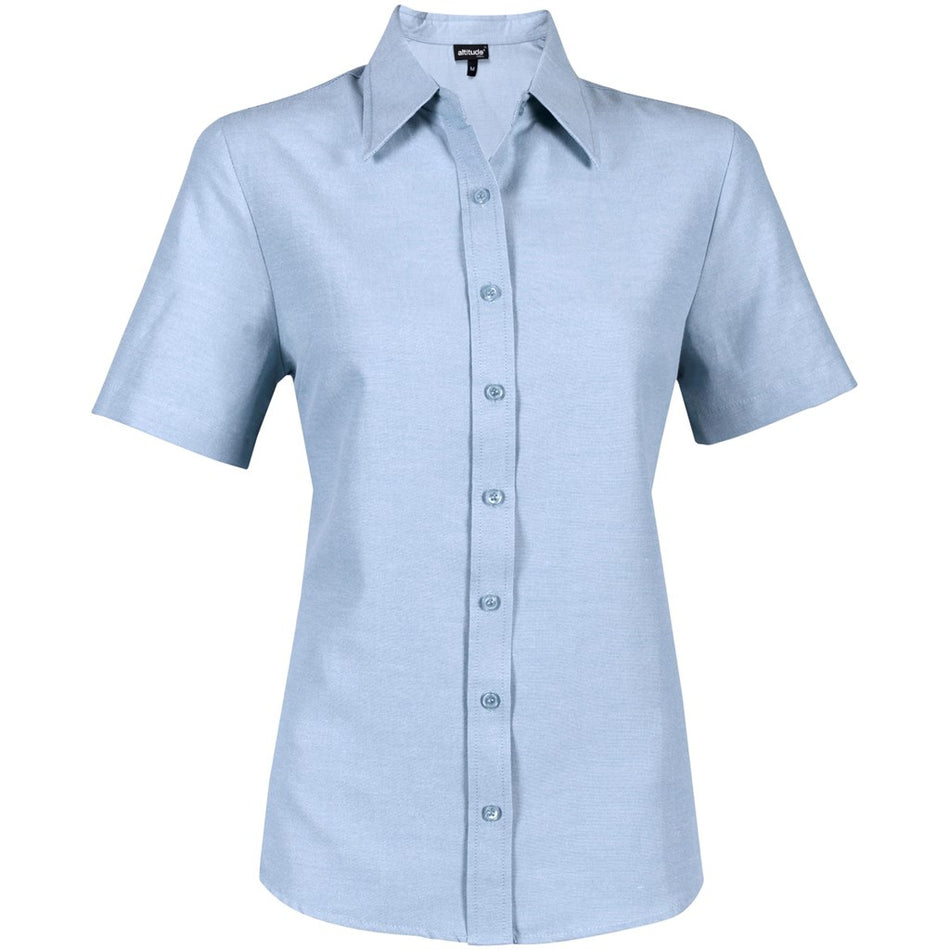 Ladies Short Sleeve Oxford Shirt - Light Blue-0