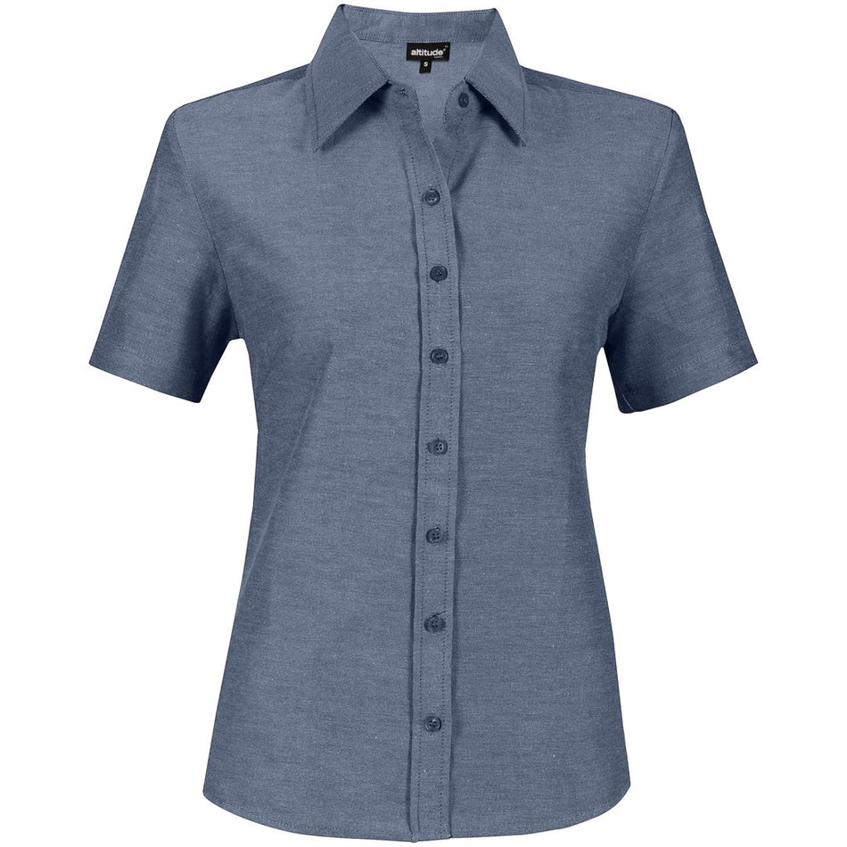 Ladies Short Sleeve Oxford Shirt - Navy-0