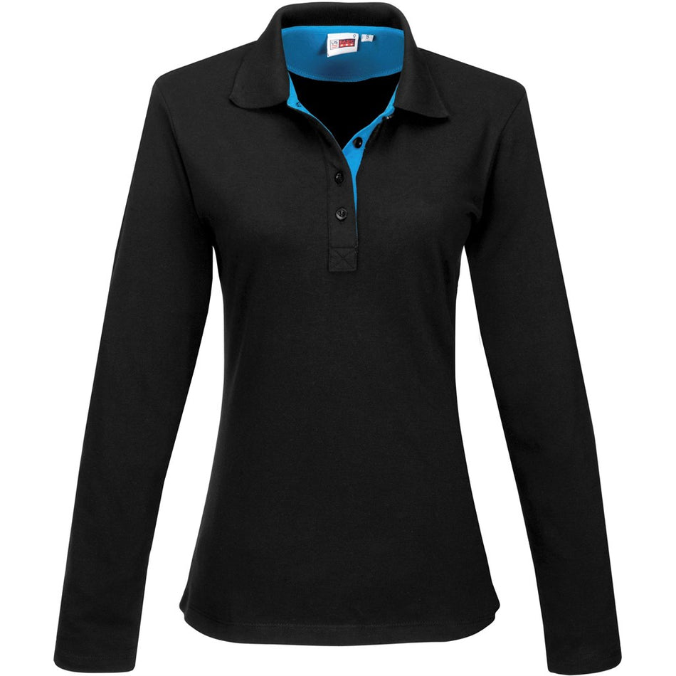 Ladies Long Sleeve Solo Golf Shirt - Aqua-0