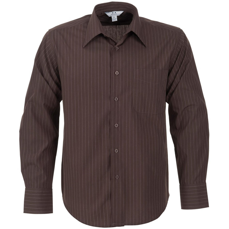 Mens Long Sleeve Manhattan Striped Shirt - Brown Old-0