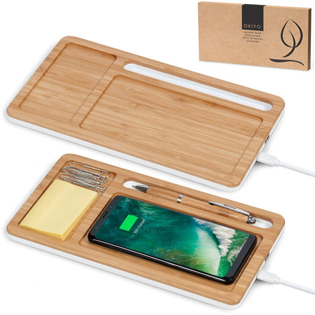 Okiyo Musen Bamboo Wireless Charger Desk Organiser-4