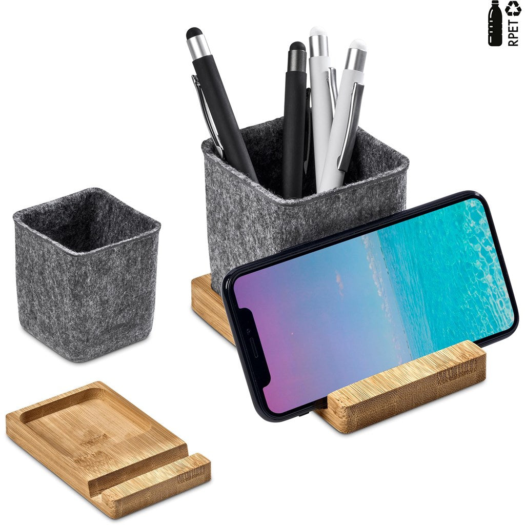 Okiyo Kyadi Recycled PET & Bamboo Desk Caddy Phone Stand-9