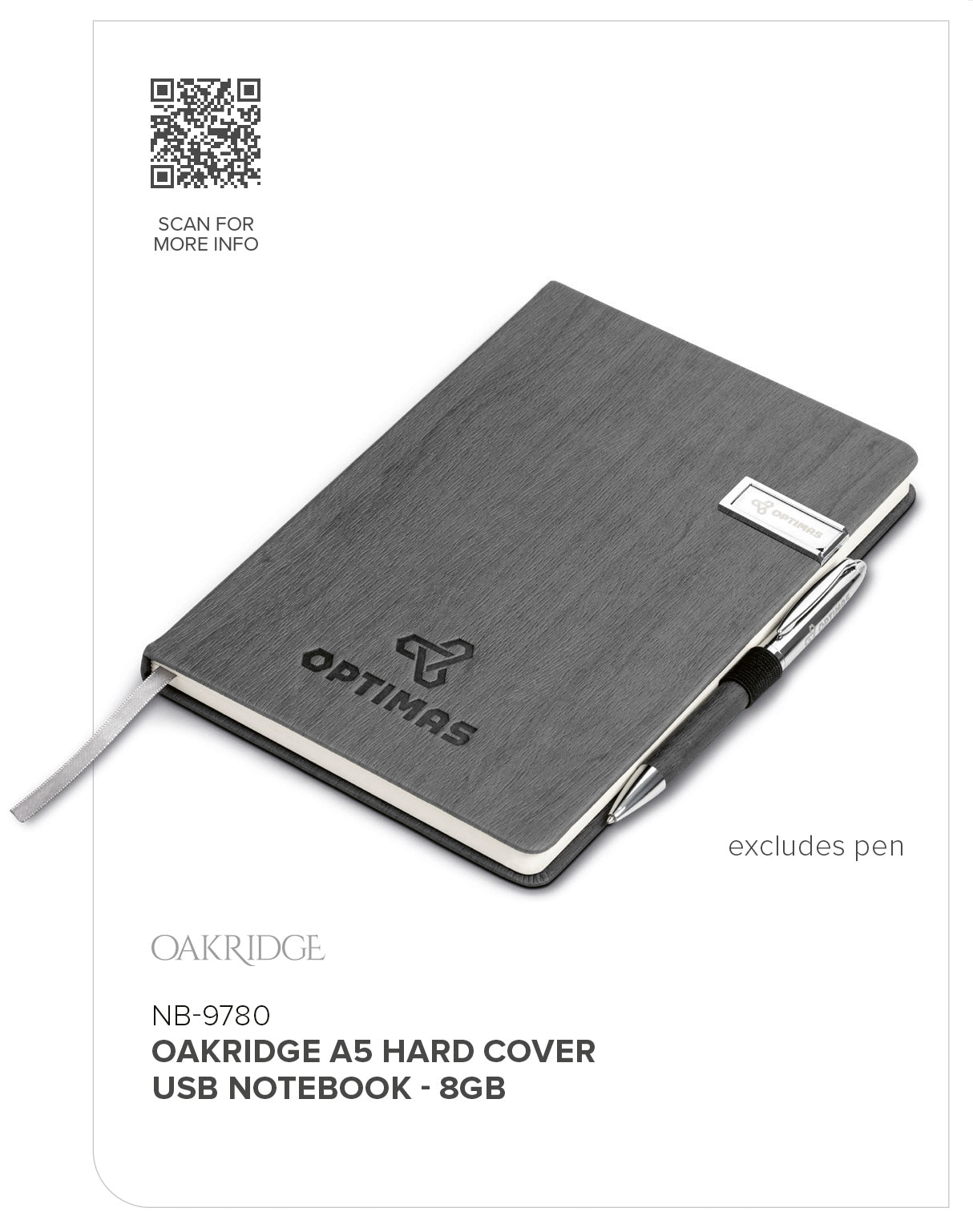 Oakridge A5 Hard Cover Flash Drive Notebook - 8GB-1