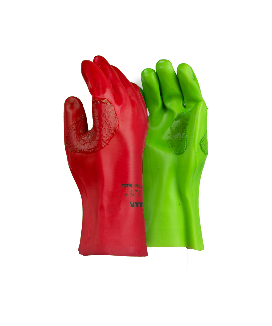 Javlin Red Left & Green Right PVC Reinforced Miner's Gloves - 27cm