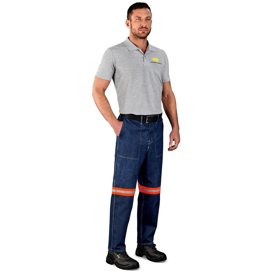 Cast Premium 100% Cotton Denim Pants - Reflective Legs - Orange Tape-0