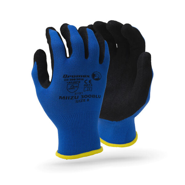 GLOVES SEAMLESS BLUE GLOVES - BLACK Water based PU and Micro Foam PALM COATED