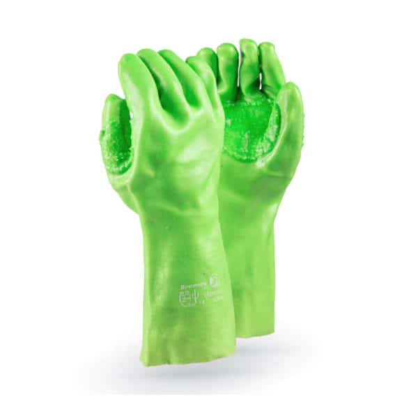 DROMEX CRONUS HI-VIS LIME GREEN PVC GLOVES WITH REINFORCING