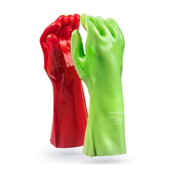 DROMEX CRONUS DUAL COLOUR RED/GREEN PVC GLOVES WITH REINFORCING