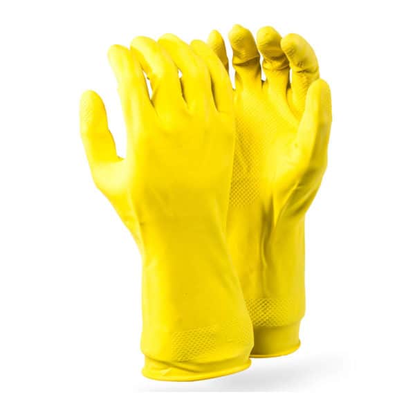 HOUSEHOLD YELLOW DROMEX RUBBER GLOVES, FLOCK LINED