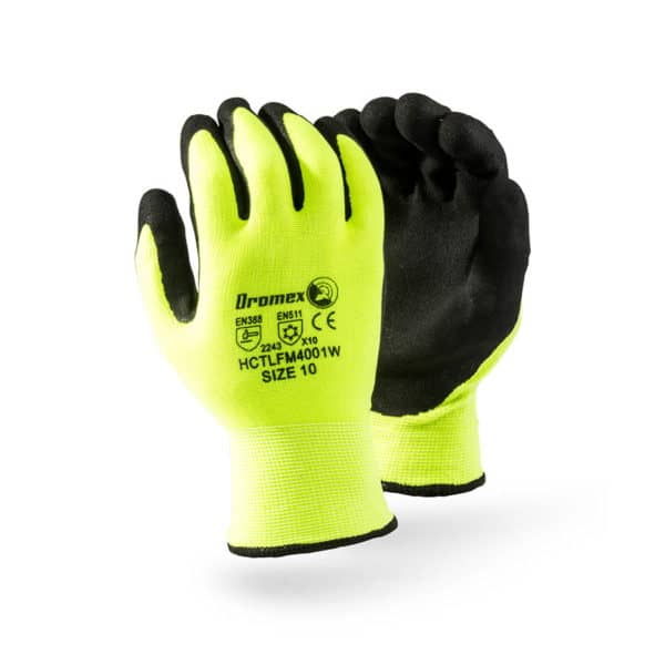 HI-VIZ THERMAL GLOVES SEAMLESS Ý HI-VIZ GLOVES - BLACK LATEX MICRO PALM