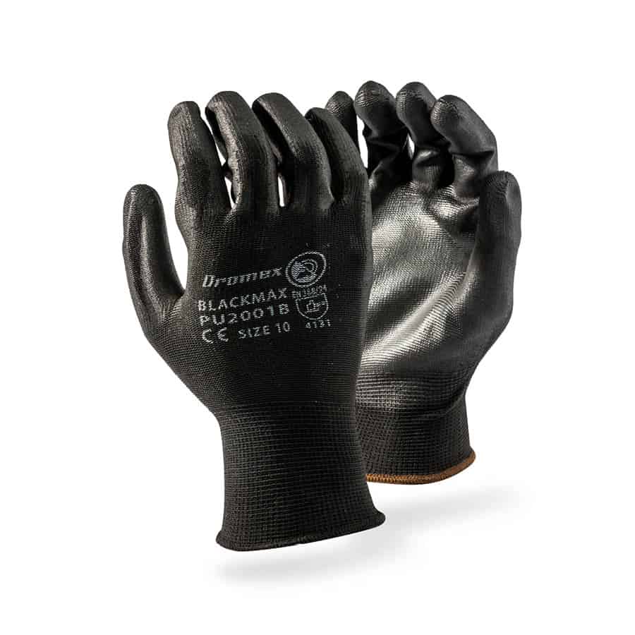 DROMEX INSPECTOR SEAMLESS BLACK MAX INSPECTORS GLOVES - PU PALM COATED