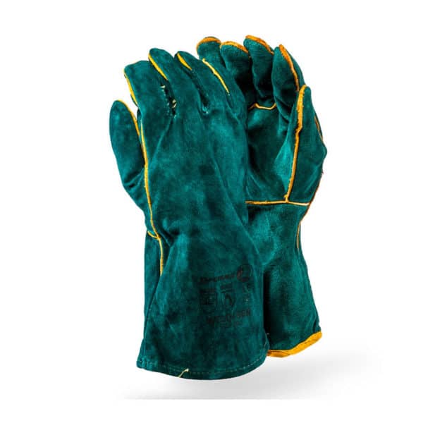 DROMEX SUPERIOR GREEN LINED LEATHER WELDING GLOVES - WELTED